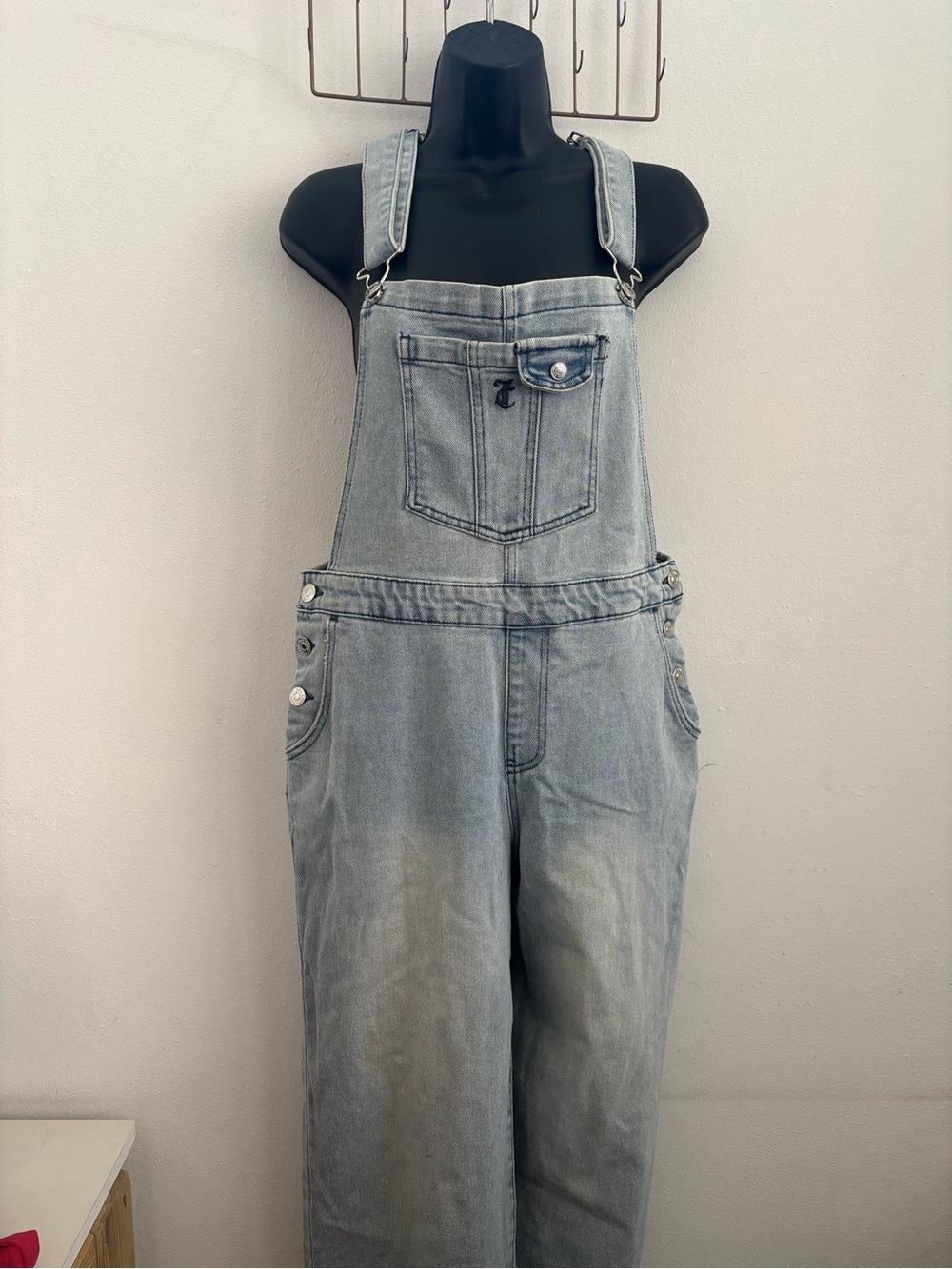 Juicy Couture Light Wash Denim Wide Leg Overalls Jumpsuit
